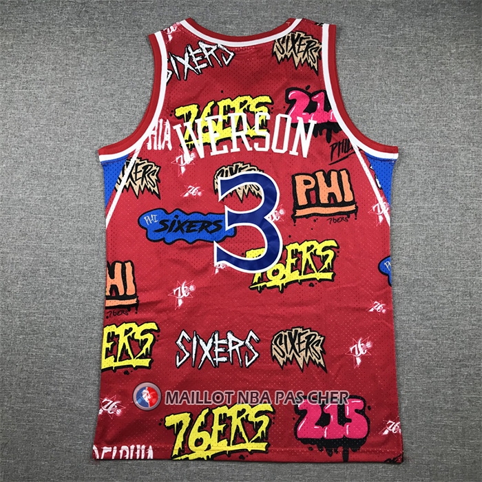 Maillot Philadelphia 76ers Allen Iverson Slap Sticker Mitchell & Ness 1996-97 Rouge